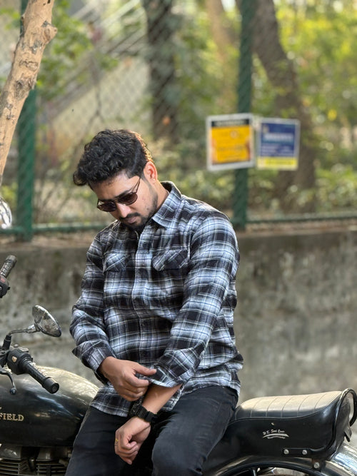 Black & White Classic Double Pocket Brushed Checks