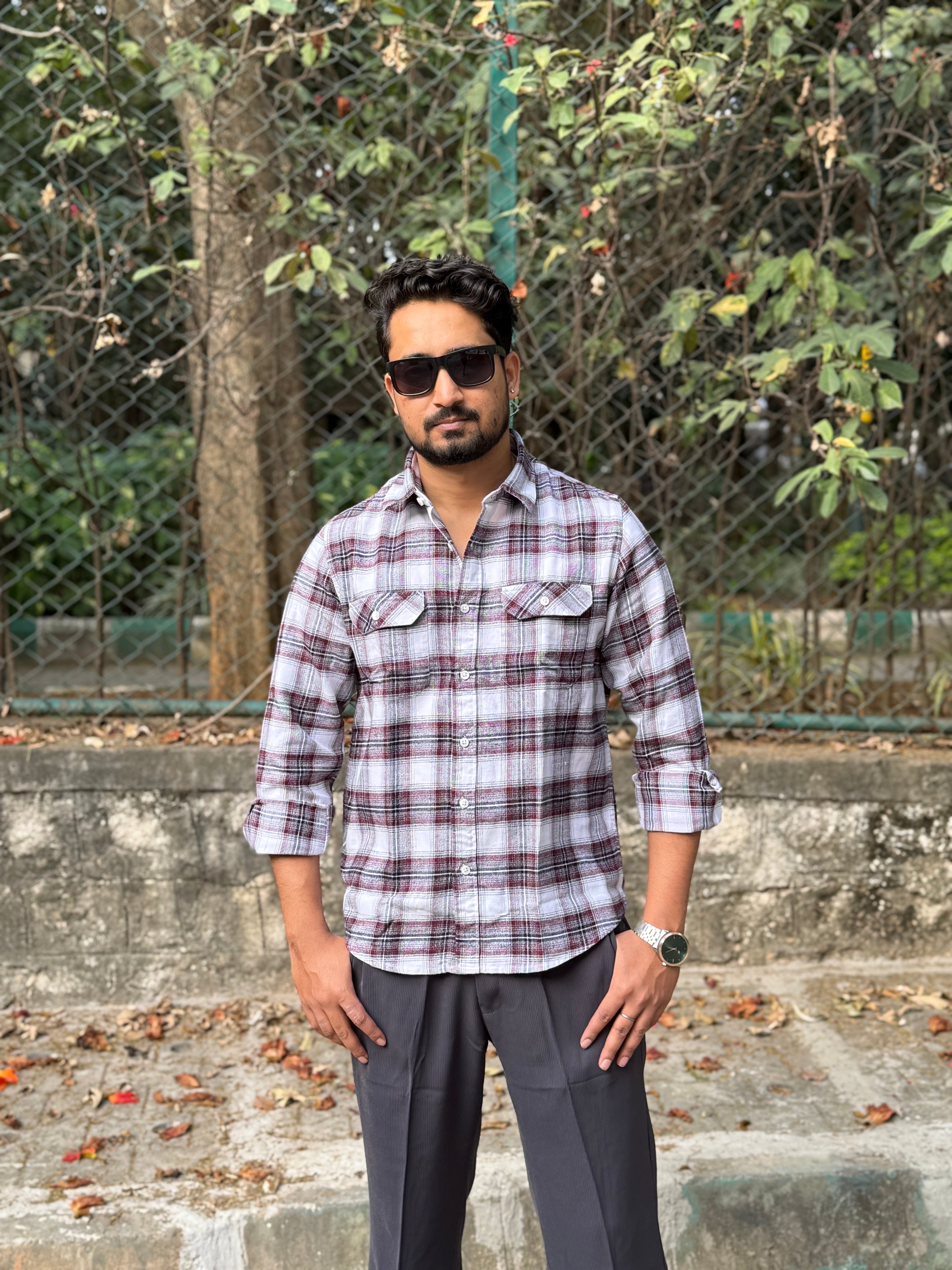 Red & White Classic Double Pocket Brushed Checks