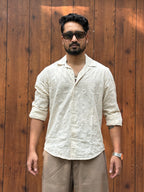 Linen White floral Pattern Embroidery