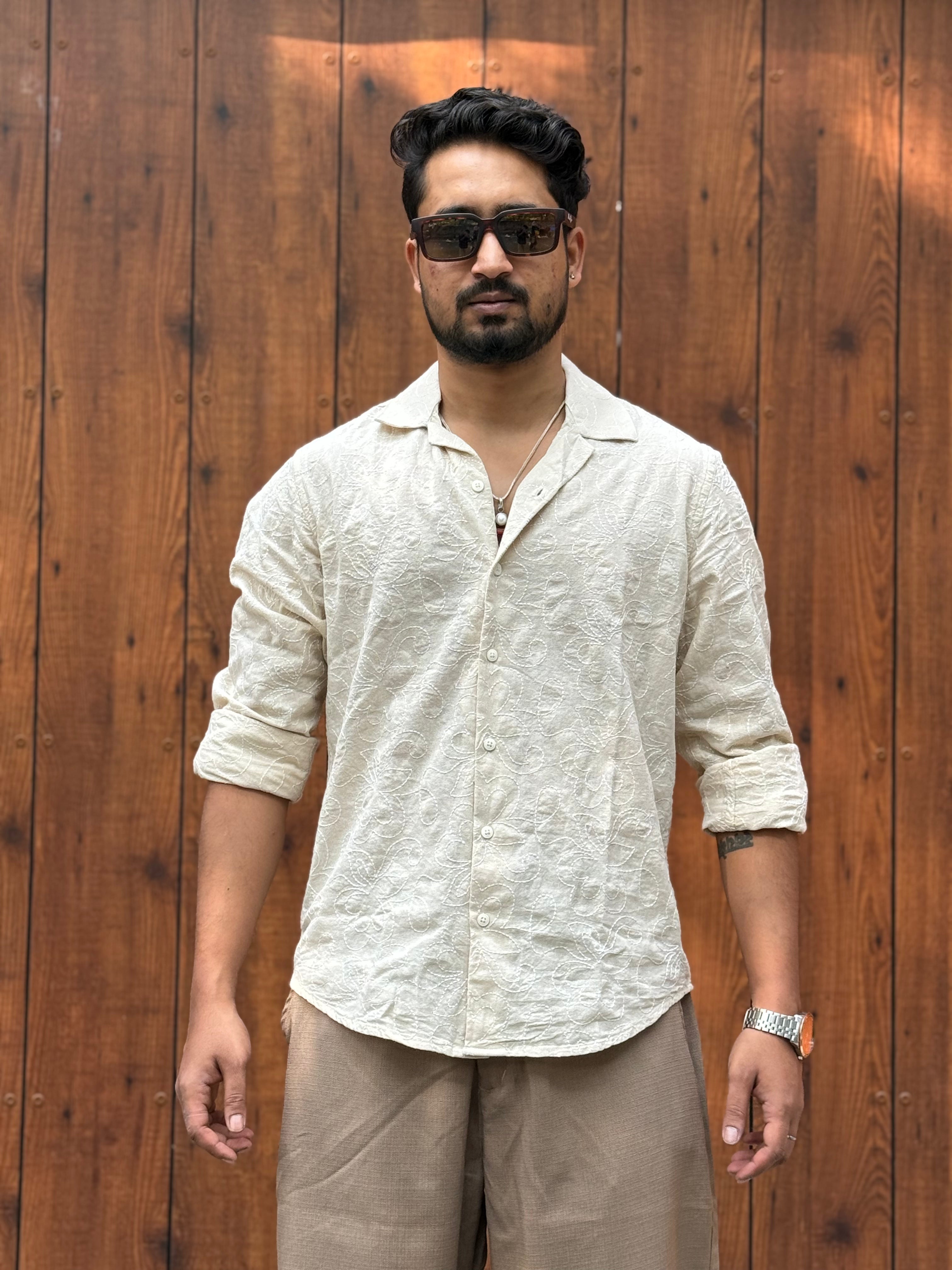 Linen White floral Pattern Embroidery