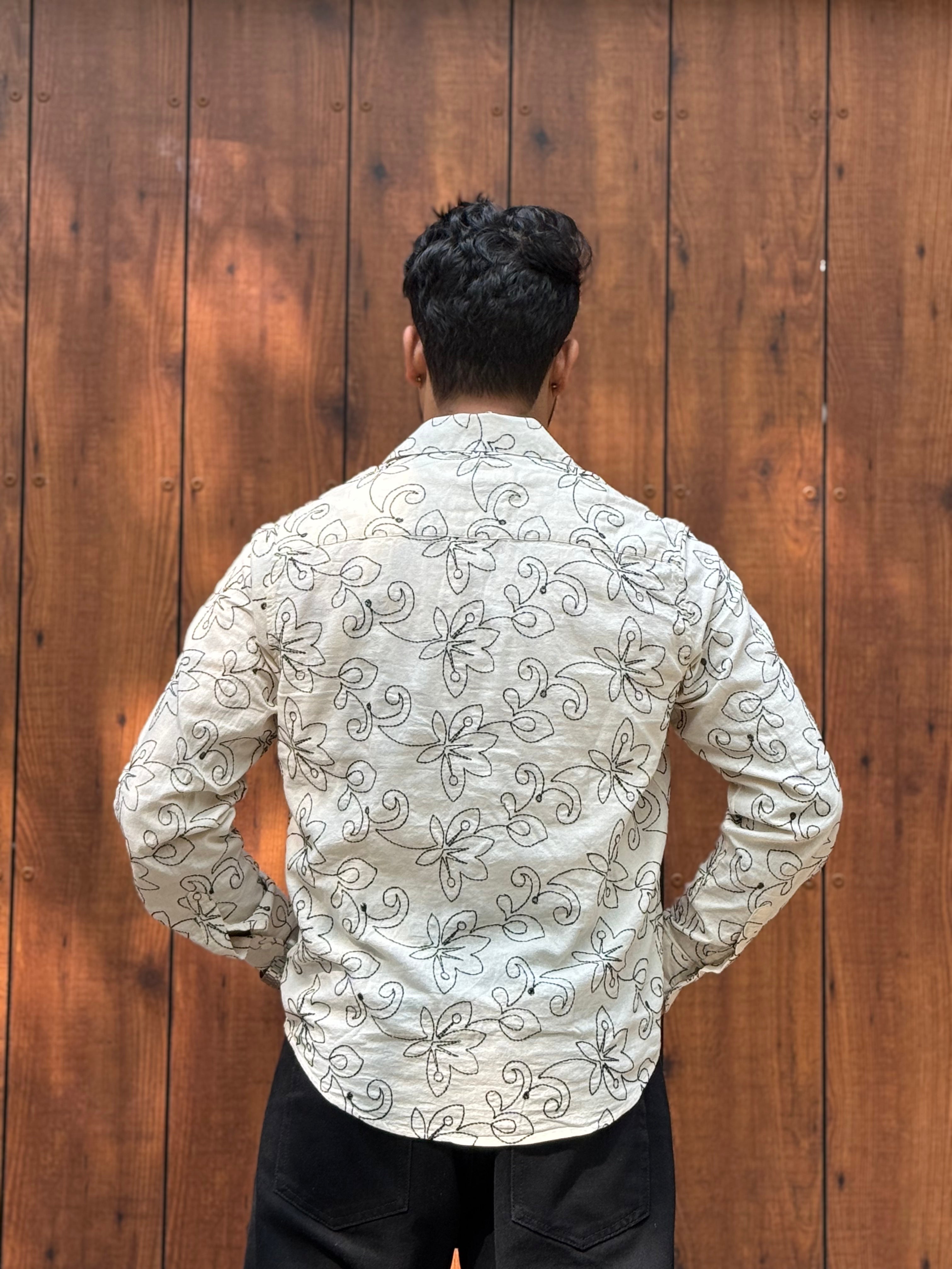 Linen Black Pattern floral Embroidery