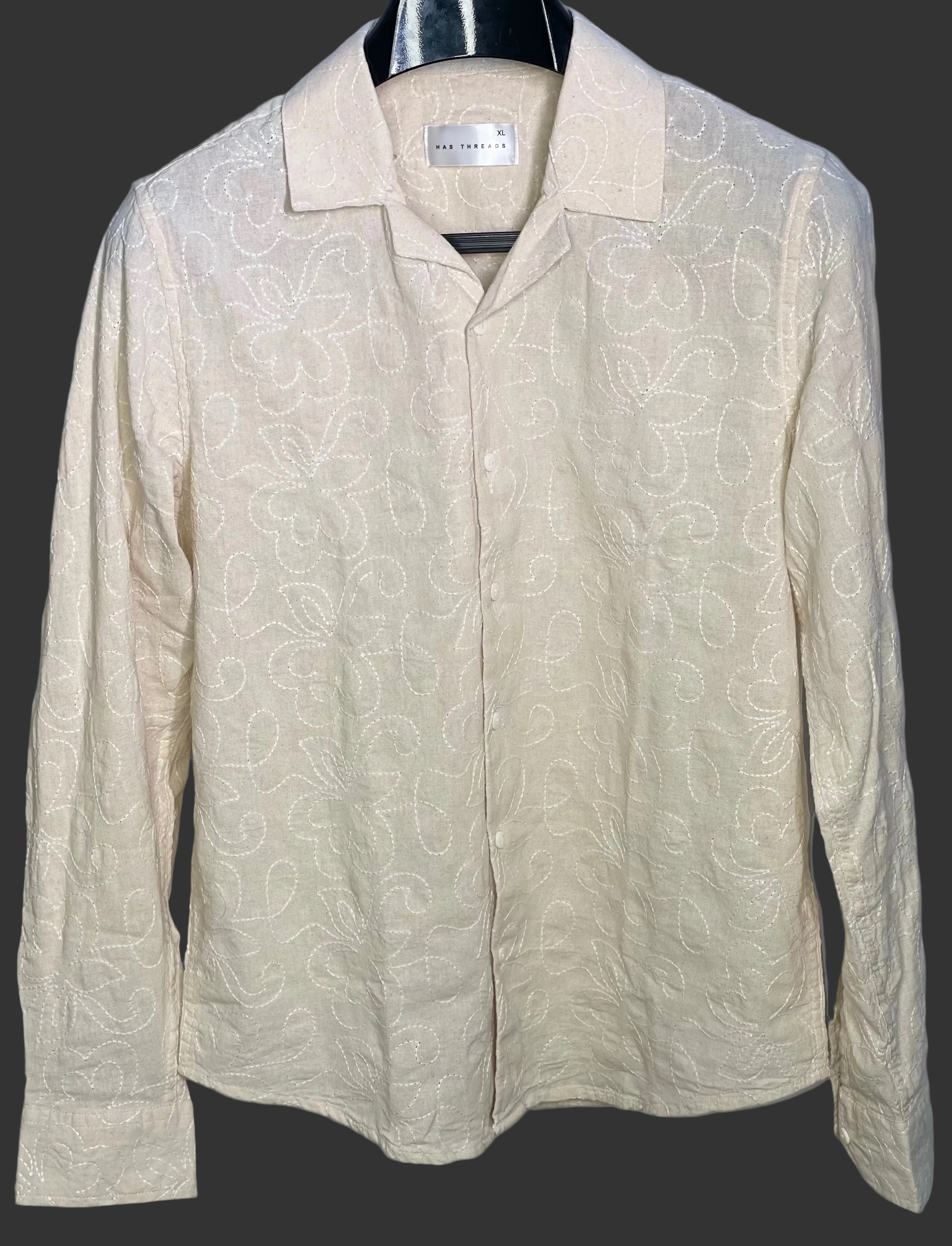 Linen White floral Pattern Embroidery