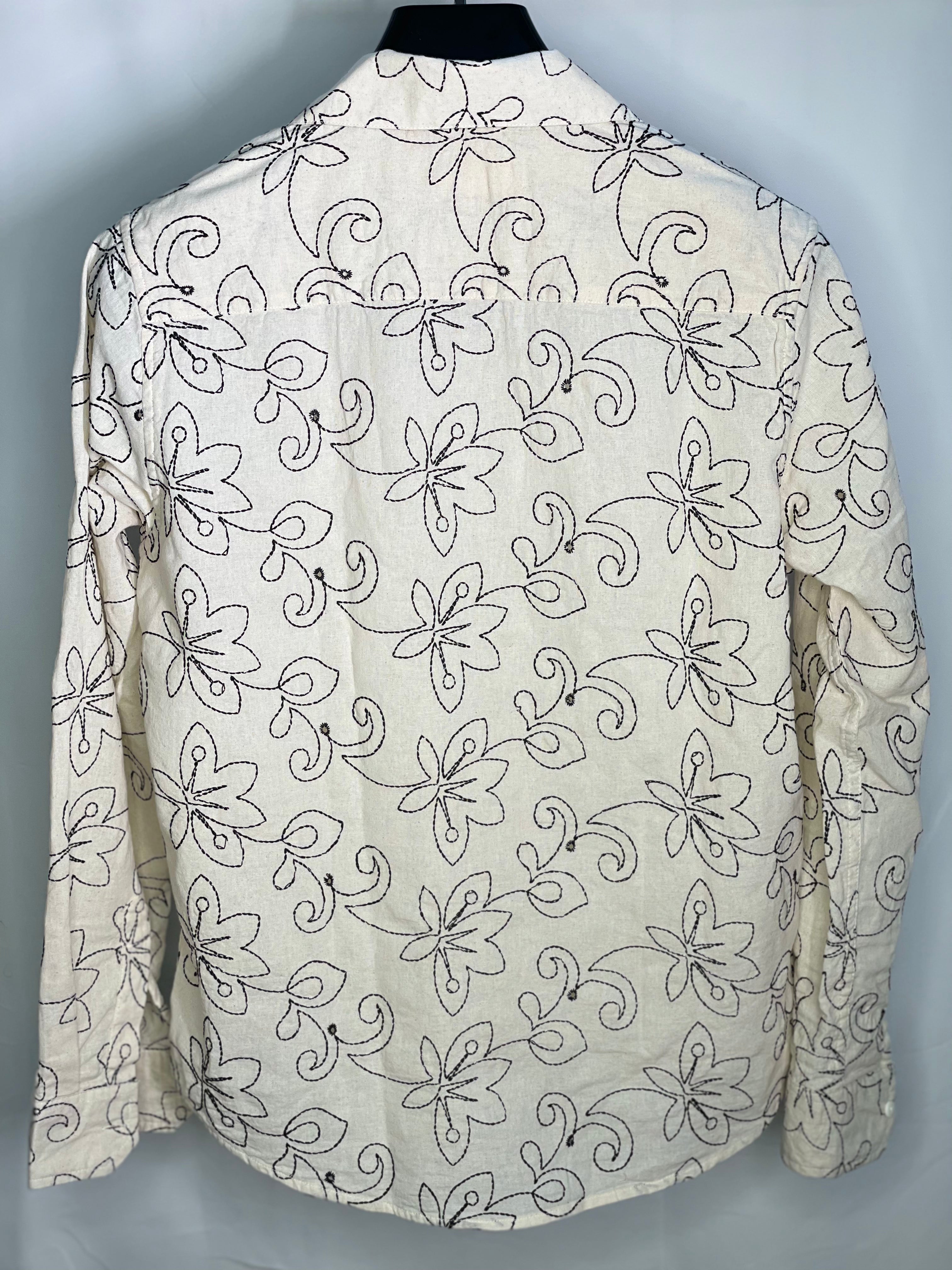 Linen Black Pattern floral Embroidery