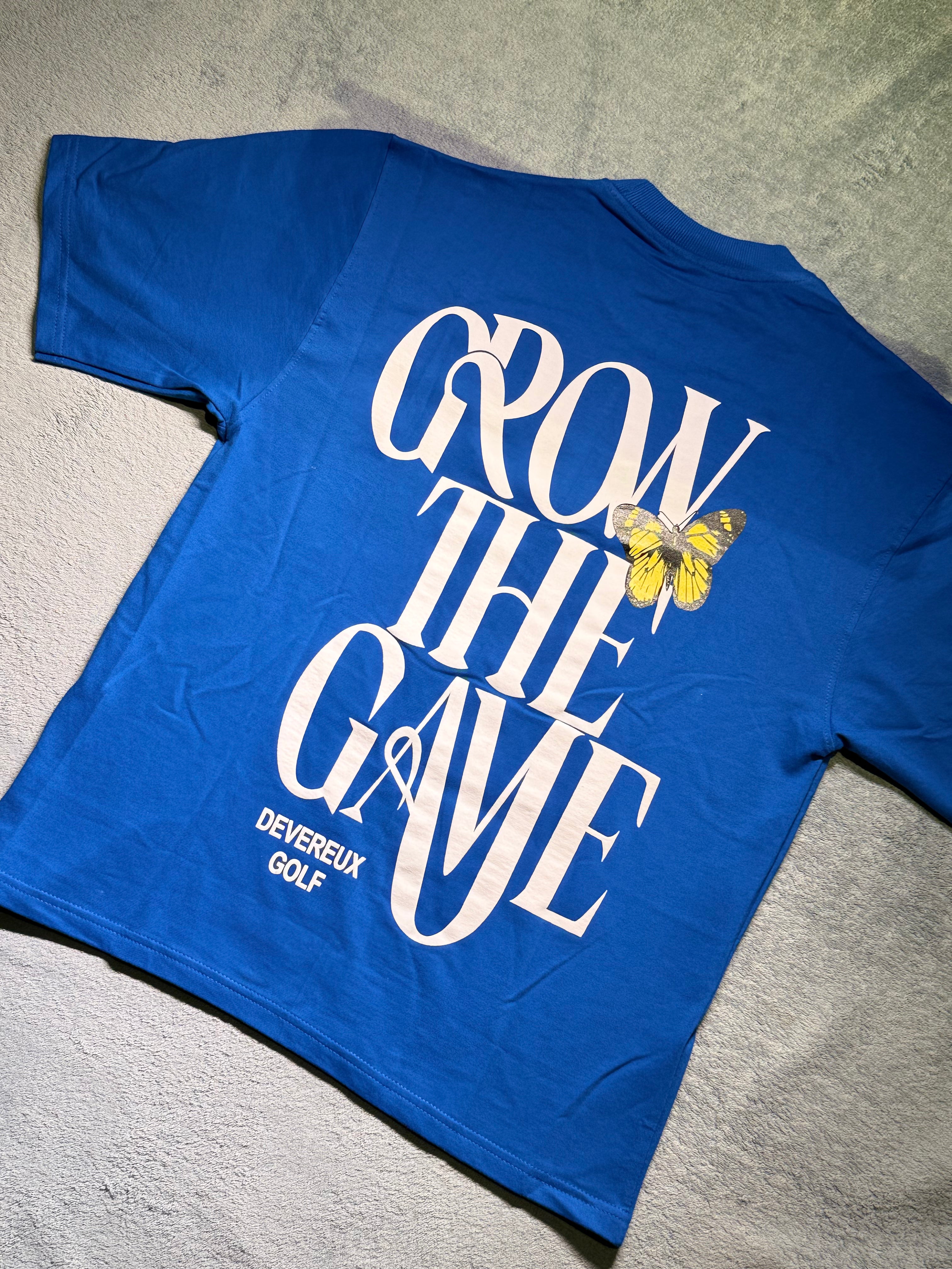 over sized t shirt Blue t-shirt with 'Grow The Game' text and butterfly graphic
