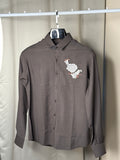 grey Cuban collar shirt with an embroidered floral print