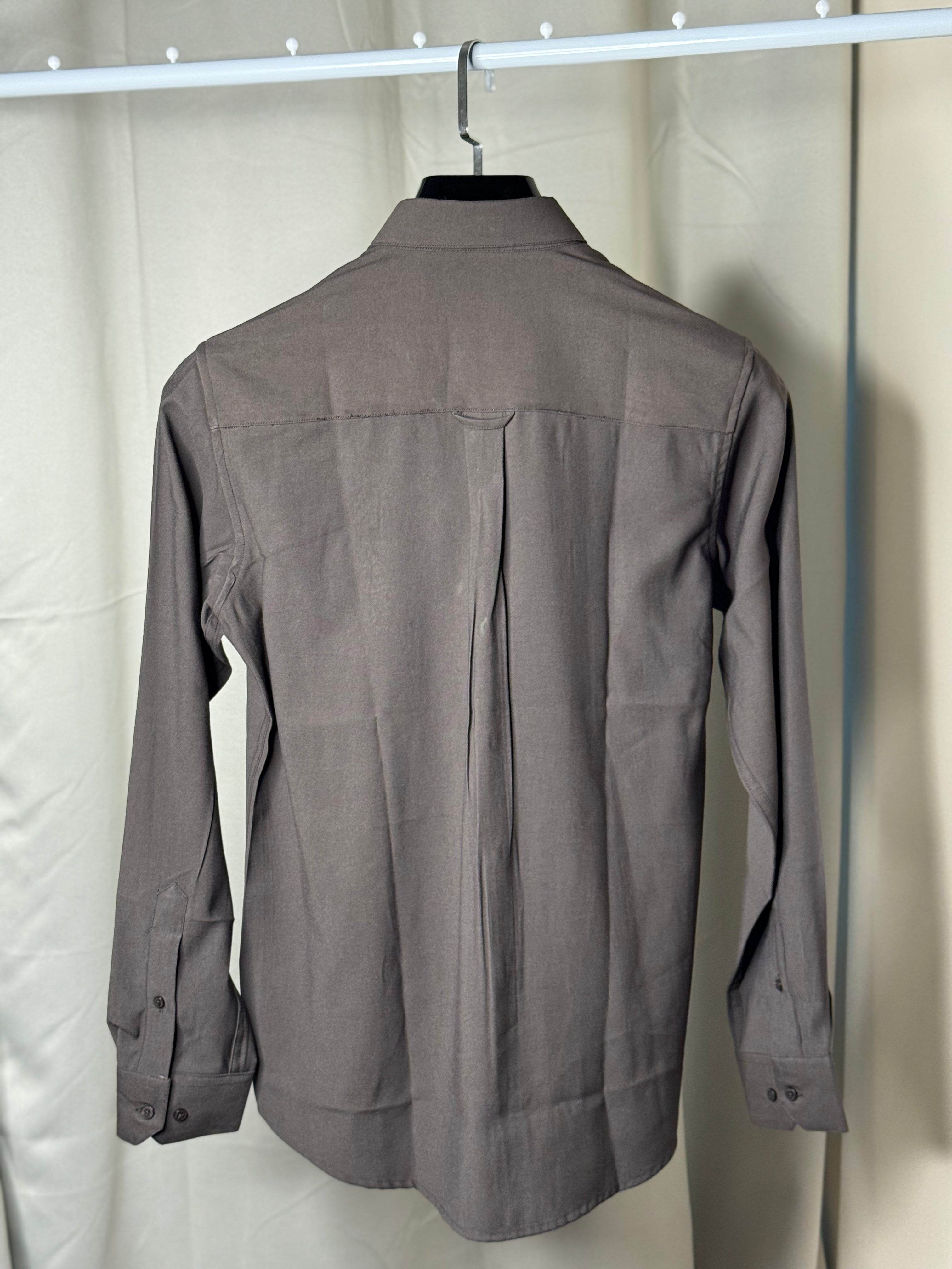 grey Cuban collar shirt with an embroidered floral print