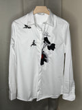 white embroidered printed shirt