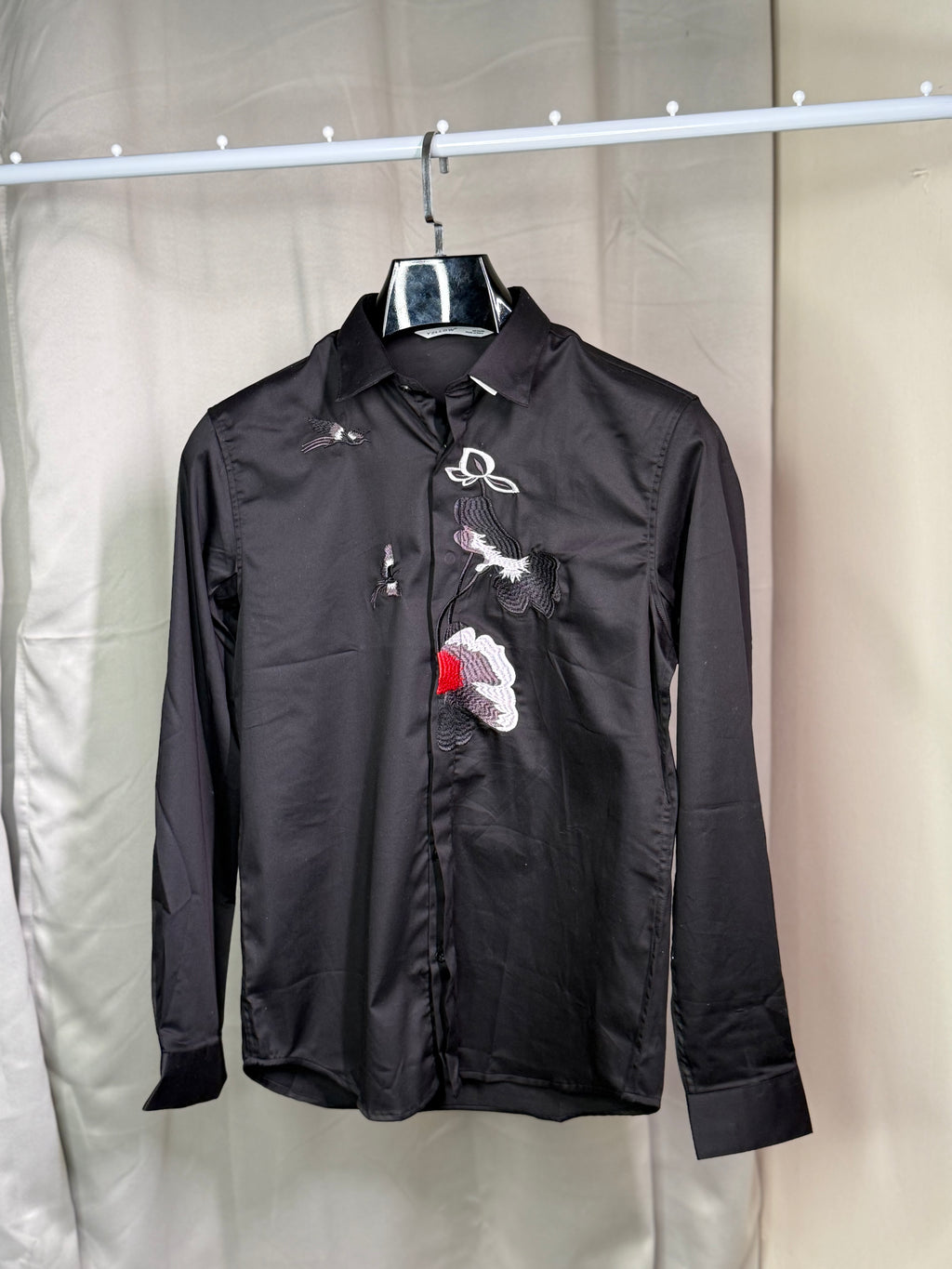 black embroidered printed shirt