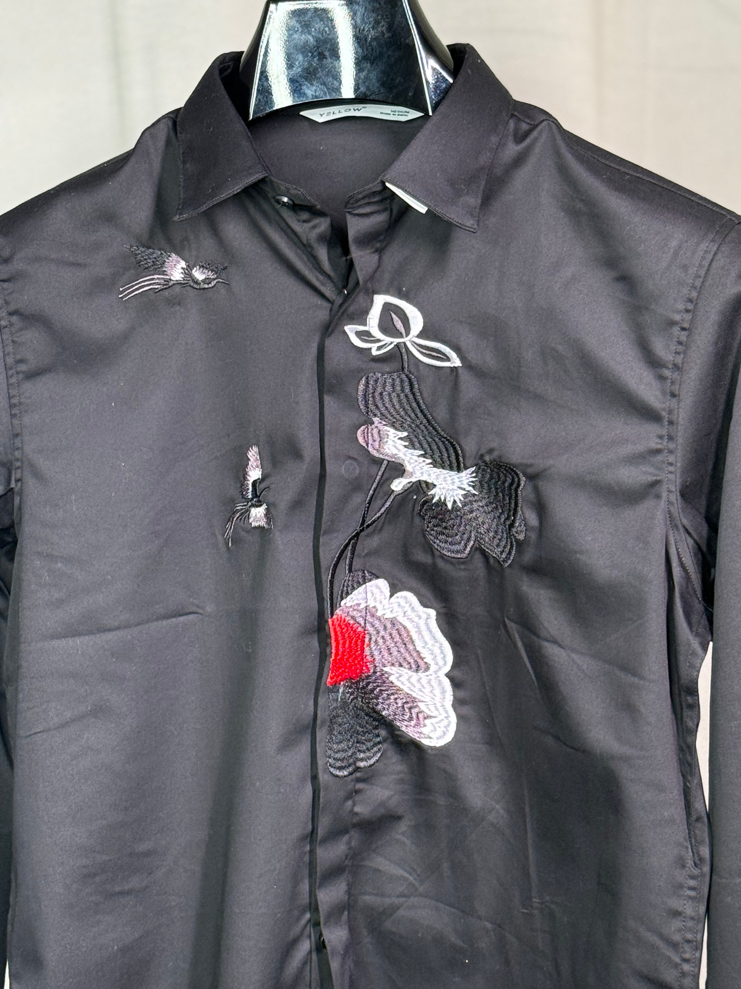 black embroidered printed shirt