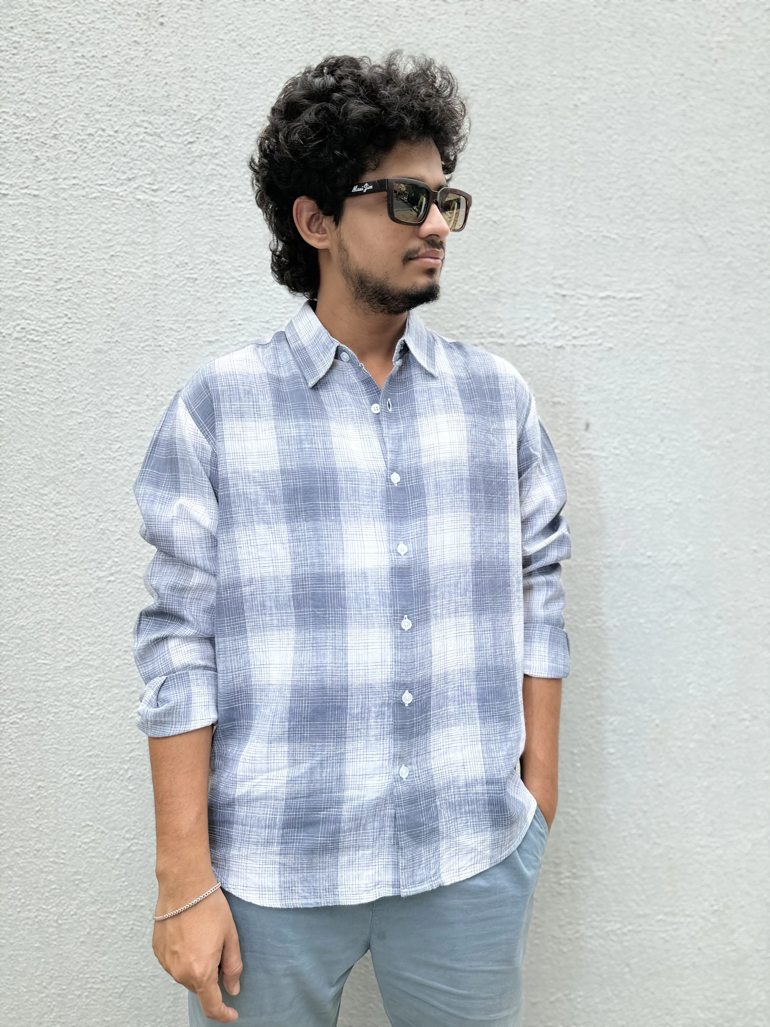 linen blended blue checks